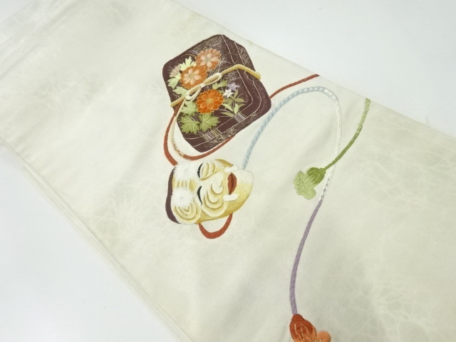 アンティーク　文箱に翁綿模様刺繍袋帯（材料）